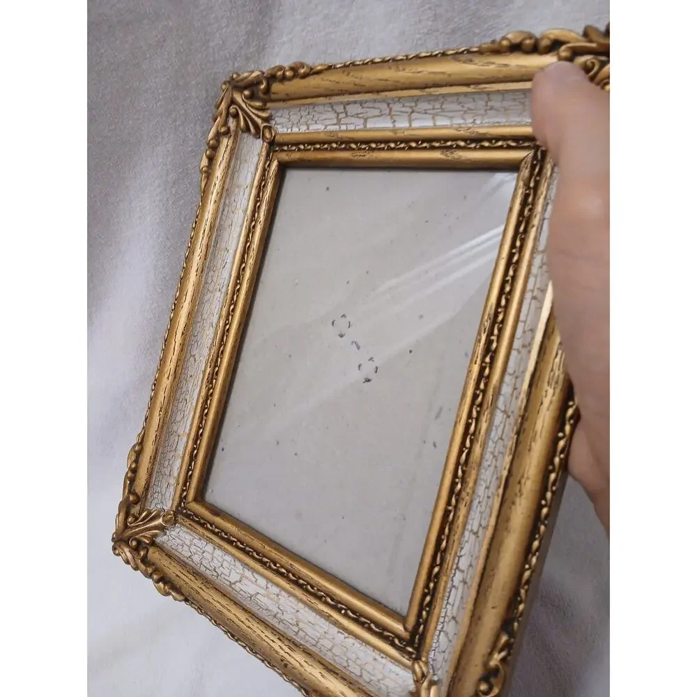 Ornate Mediterranean Wood Glass 9.5x7.5 Picture Frame Carved Gold Beige Italian‎